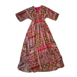 Entro Bohemian Patchwork Novelty Print Maxi Dress S